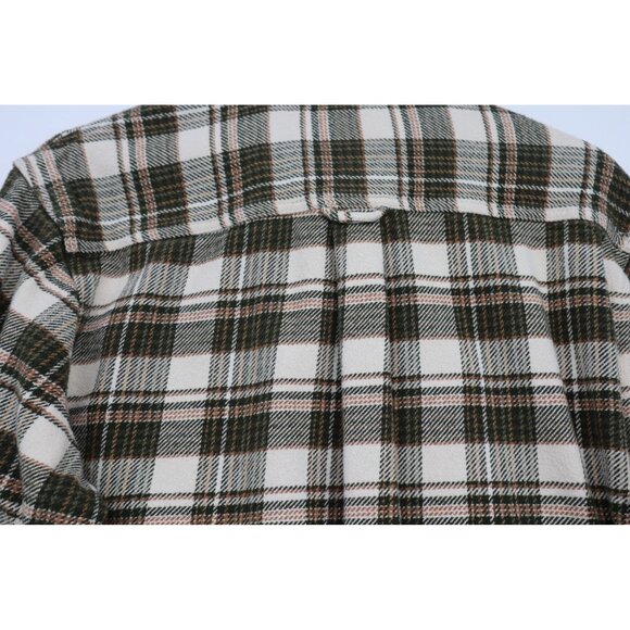 Orvis Mens L/G Plaid Flannel Button-Up Shirt Green & Cream Cotton Outdoors Camp - Picture 12 of 16
